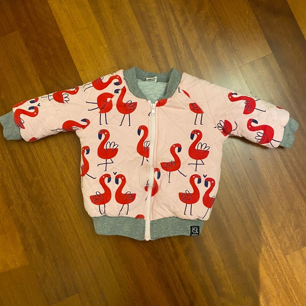 Kukukid flamingo quilted bomber jacket